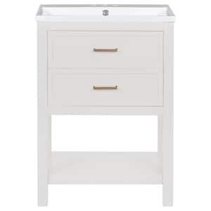 24 in. W x 18 in. D x 34.1 in. H Single Sink Freestanding Bath Vanity in White with White Resin Top