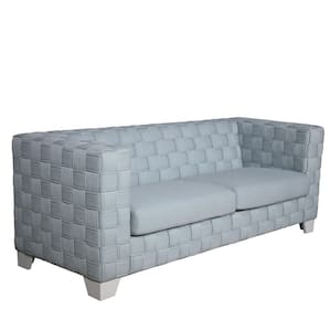 Saree 31 in. Square Arm Chenille Rectangle Sofa in. Light Teal Chenille and White Finish