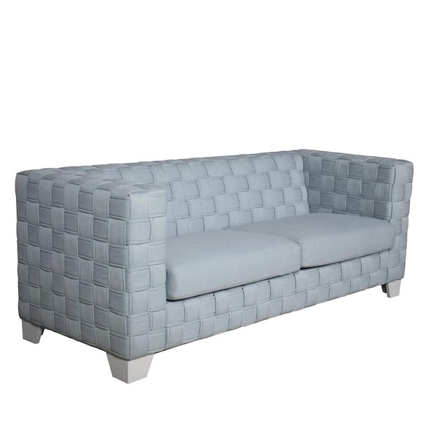 Acme Furniture Saree 31 in. Square Arm Chenille Rectangle Sofa in. Light Teal Chenille and White Finish
