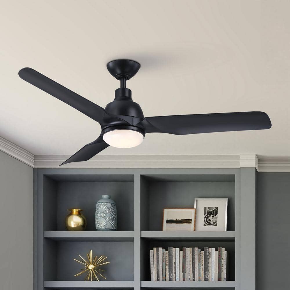 52" Matte Black Modern LED Ceiling Fan with Remote