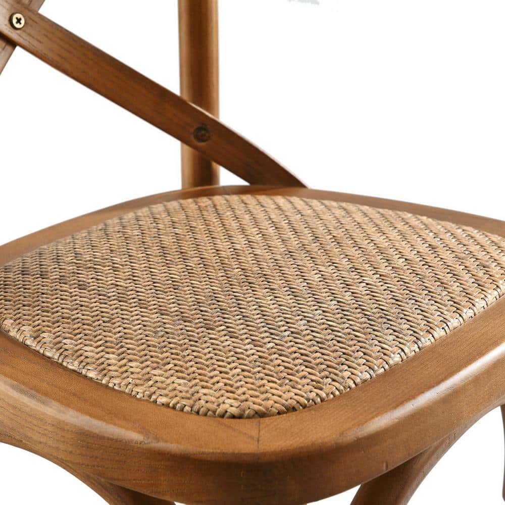 Walnut Elm Wood Counter Stool with Rattan Seat