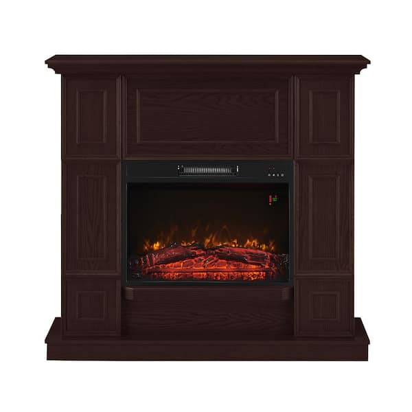 GOOD & GRACIOUS 43.31 in. MDF Electric Fireplace with Mantel Freestanding Heater with Adjustable Flame and Remote Control in Walnut