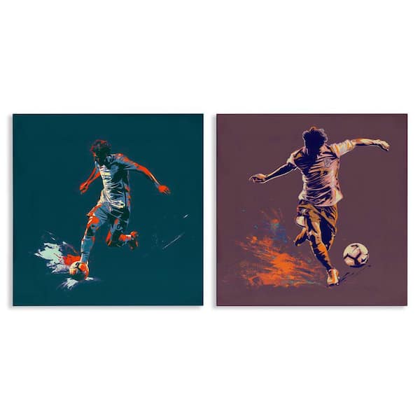 Kicking Soccer Ball Goal by Lazar Studio 2 Pieces Unframed Sports Graphic Art Print 17 in. x 17 in.