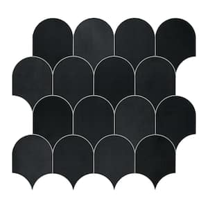 Fish Scales Black 11.4 in. x 10.9 in. Peel and Stick Backsplash Handmade Looks Stone Composite Tile (8.62 sq. ft./Case)