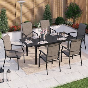 Black 7-Piece Metal Patio Outdoor Dining Set with Geometric Extendable Table and High Back Padded Textilene Chairs