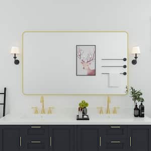 60 in. W x 36 in. H Rectangular Framed Wall Bathroom Vanity Mirror in Brass