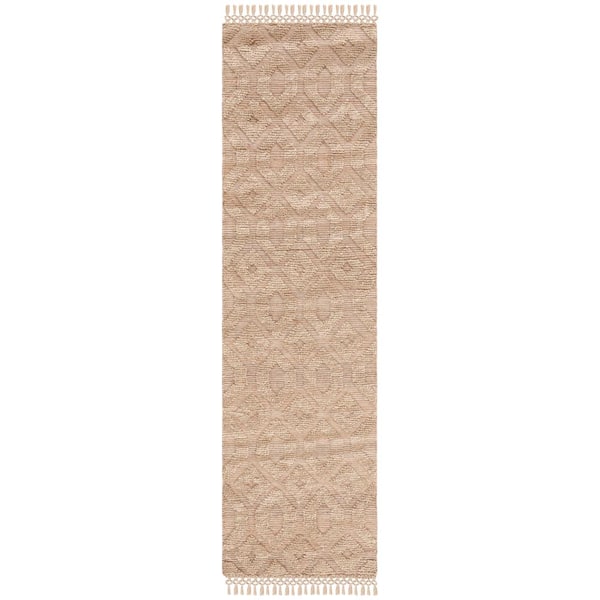 SAFAVIEH Natural Fiber Beige 2 ft. x 8 ft. Hexagonal Monochrome Runner Rug