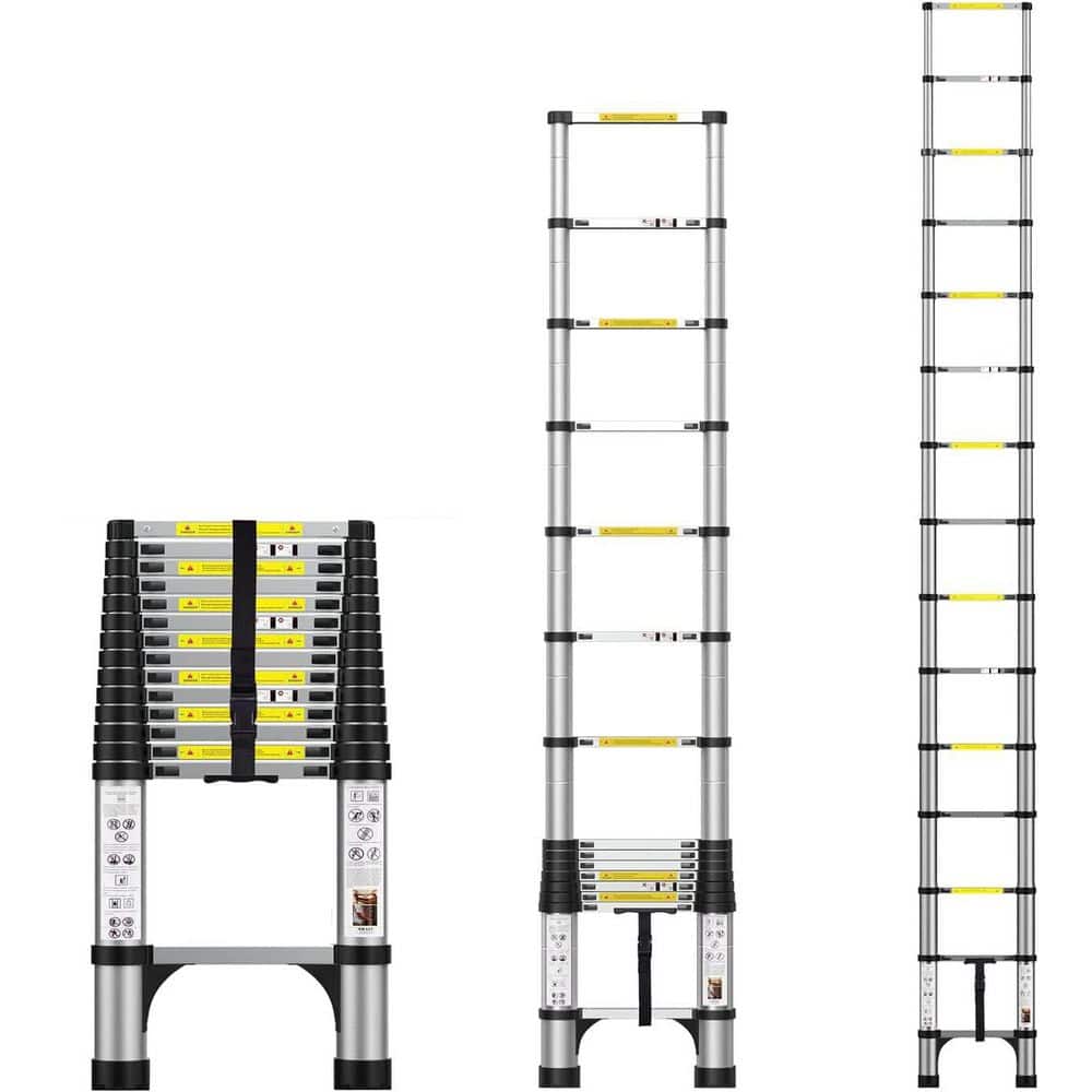 WRIGHTMASTER 14.5 ft. Aluminum Portable Extension Ladder with Triangle ...