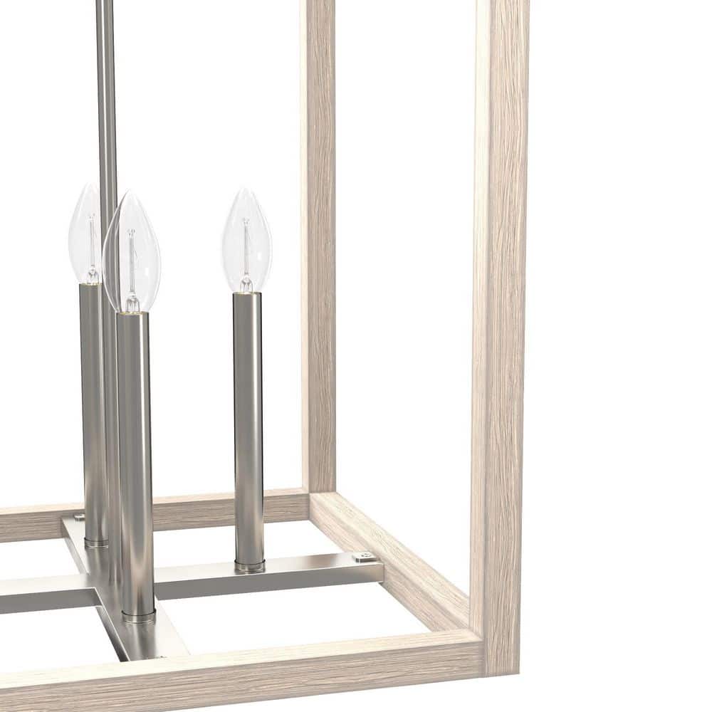 Modern Brushed Nickel & Bleached Wood LED Pendant Light, 18x28"