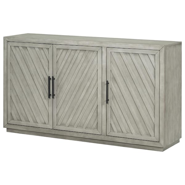 COWLOWN 60 in. W x 15.7 in. D x 34.3 in. H Antique Gray 3-Door Linen Cabinet Sideboard with Adjustable Shelves and Black Handles