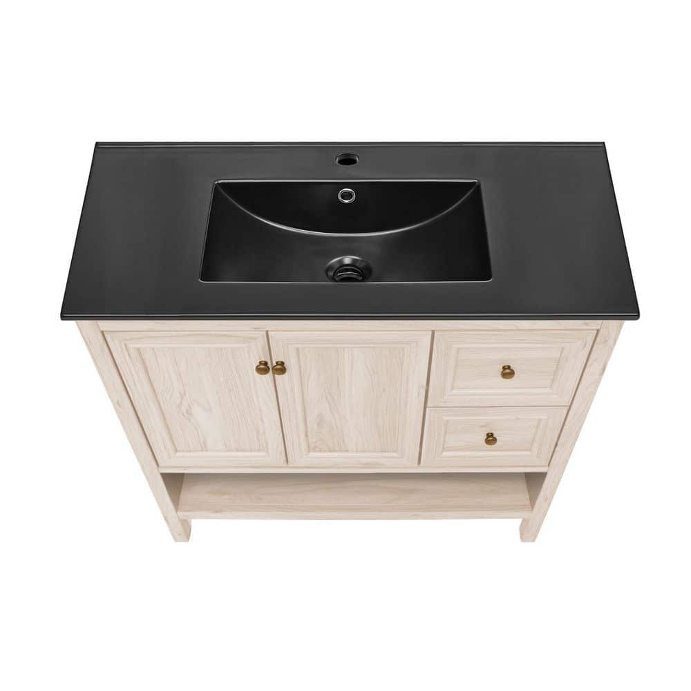 Château 36" White Oak Freestanding Vanity with Black Ceramic Sink