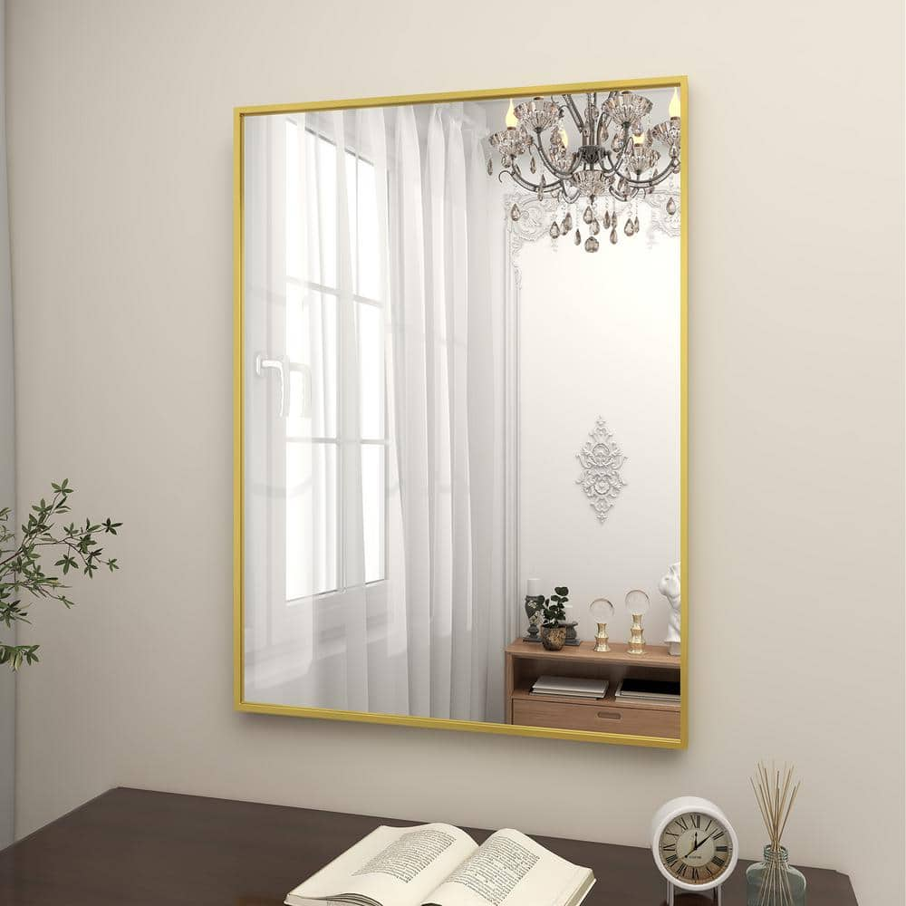 Xramfy In W X In H Modern Rectangular Gold Aluminum Alloy Framed Wall Mirror Brtsc