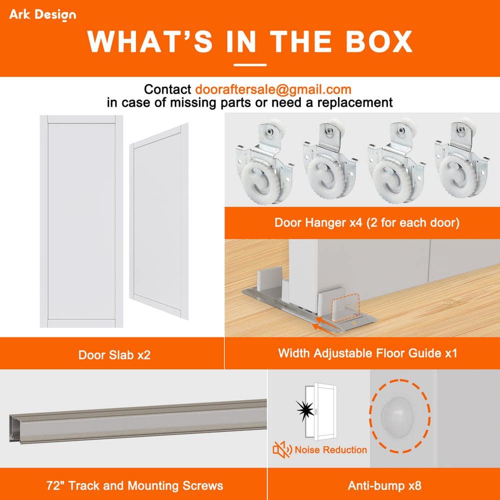72 in. x 80 in. White MDF Sliding Door with Frosted Glass Panels