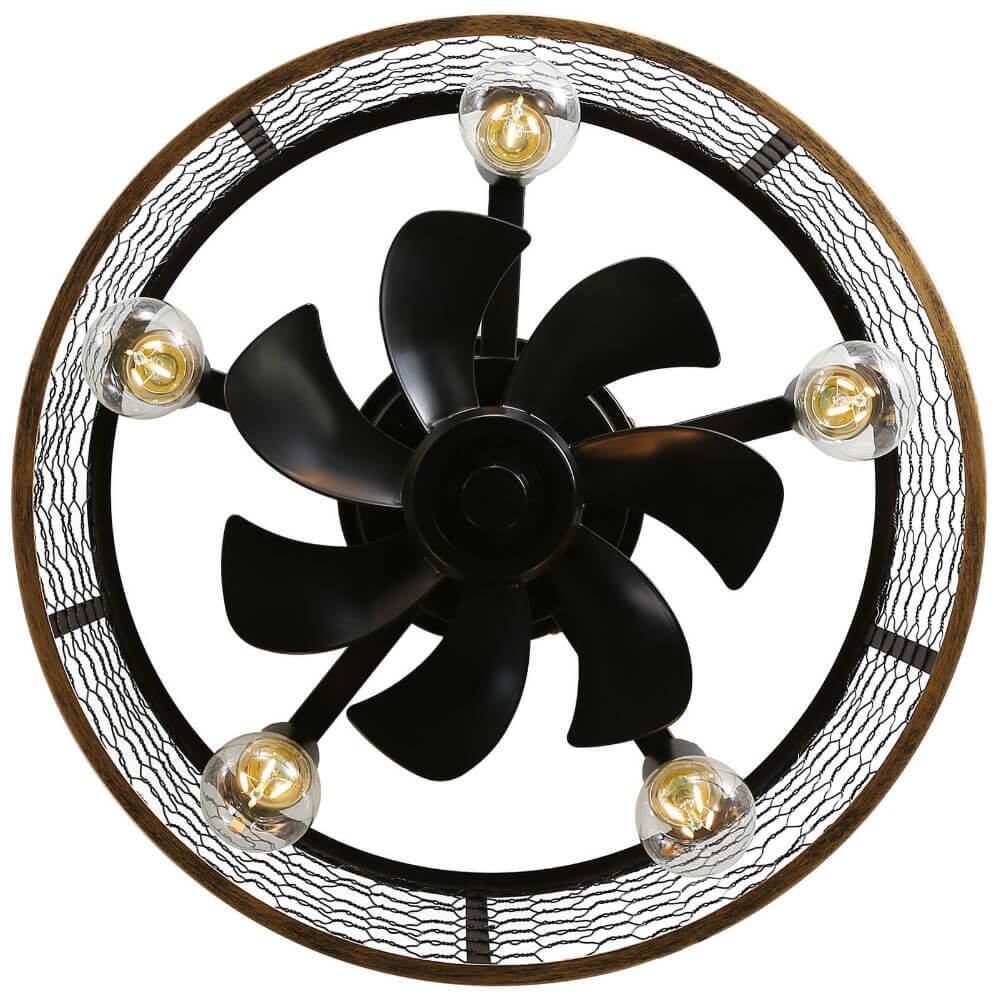 20 in. Black Industrial Low Profile Caged Ceiling Fan with Light and Remote