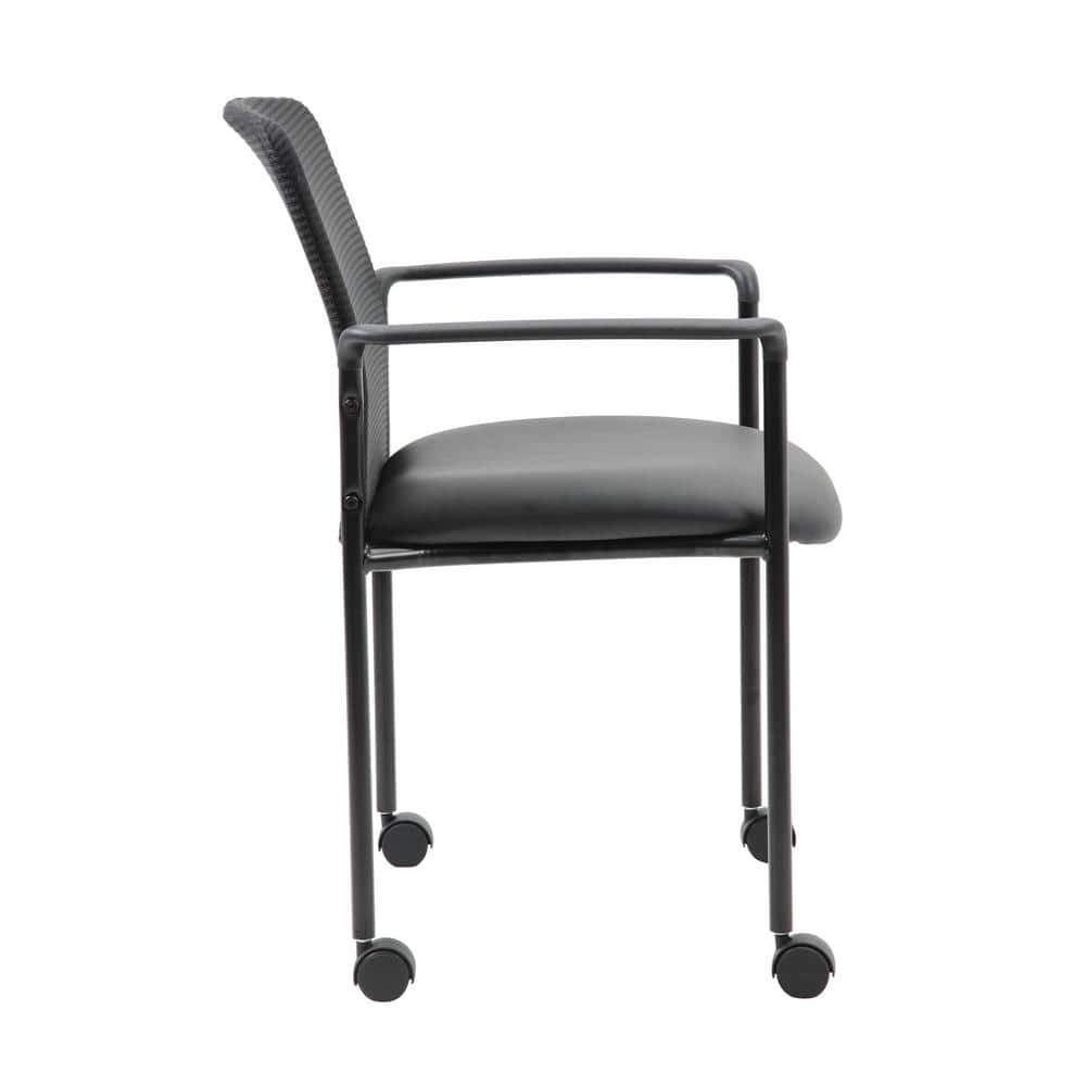 Black Mesh Guest Chair with Fixed Arms and Metal Frame