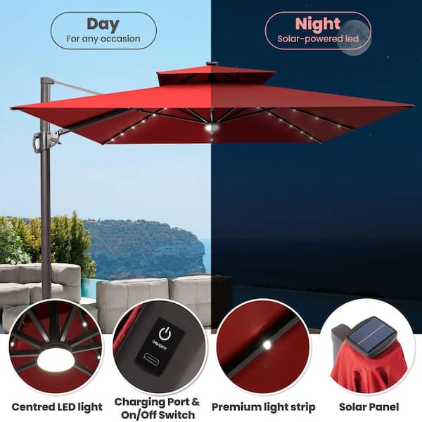 half wall patio umbrella led red EliteShade 9ft Solar Eurmax Say goodbye to complicated setups Forclover 9.5-ft Steel Red Crank