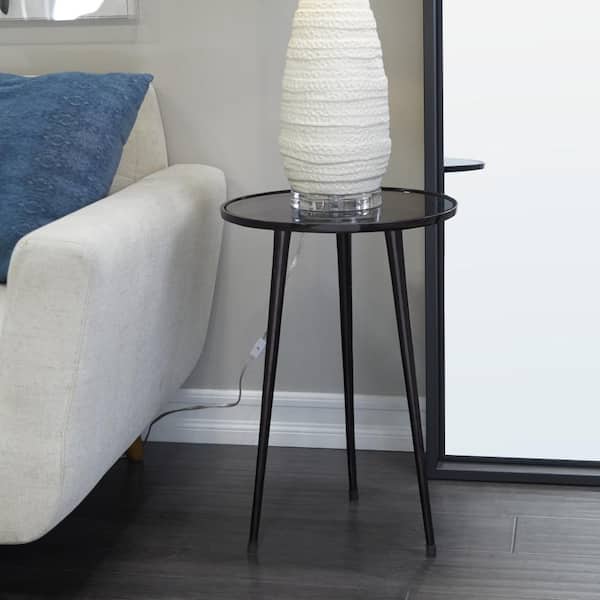 Litton Lane 15 in. Black Tripod Legs Large Round Glass End Accent Table with Shaded Glass Top