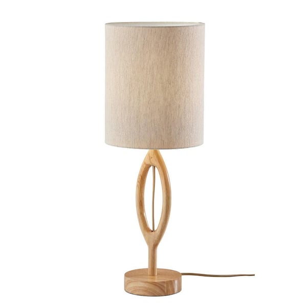 HomeRoots 27.5 in. Beige Modern Integrated LED Buffet Table Lamp with Beige Fabric Shade