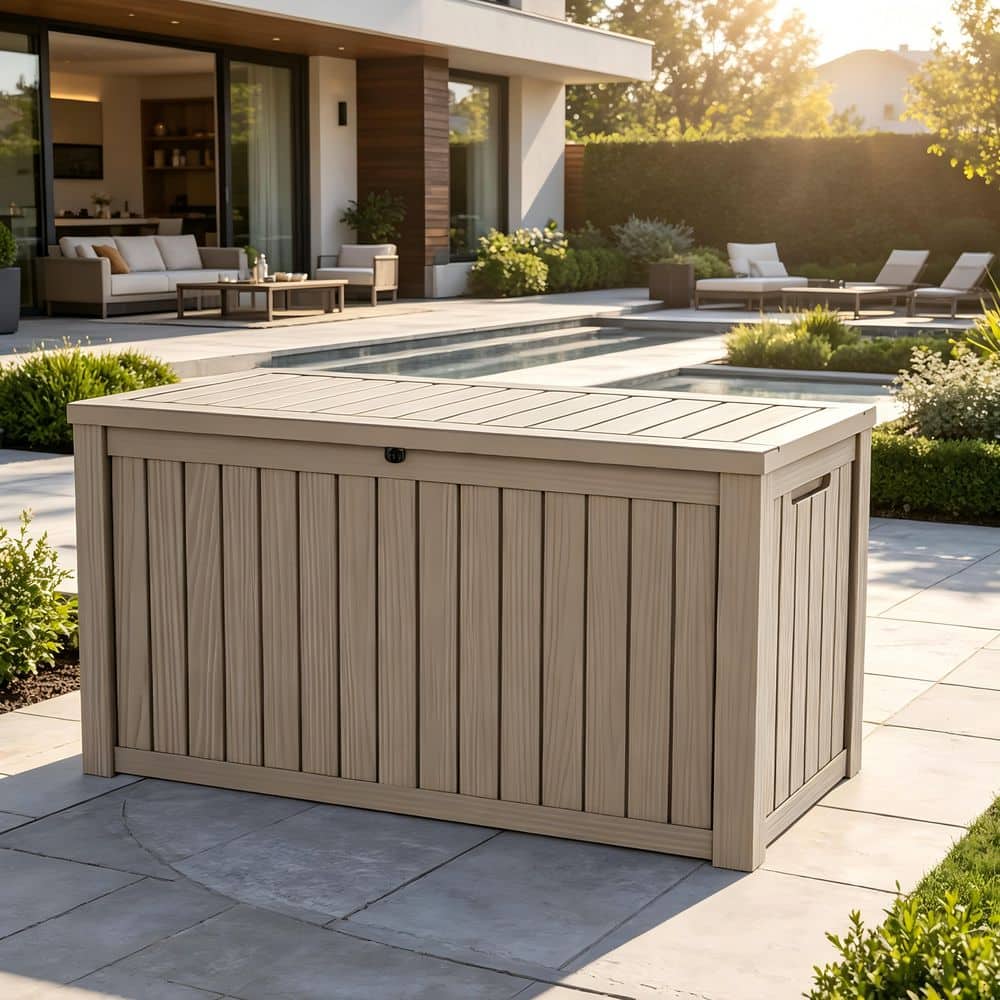 WTVWTV 175 Gal. Waterproof Outdoor Resin Storage Deck Box, Large