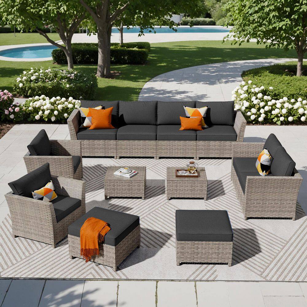 Victorian 12-Pieces Wicker Patio Conversation Seating Sofa Set with Black Cushions price history on PriceWatchPro