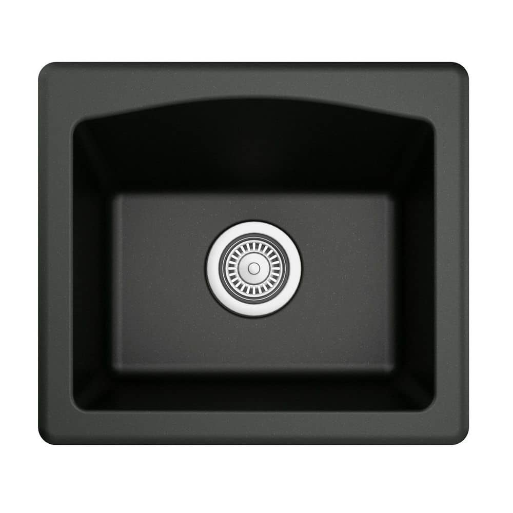 Black Quartz Composite 18'' Single Bowl Dual Mount Kitchen Sink