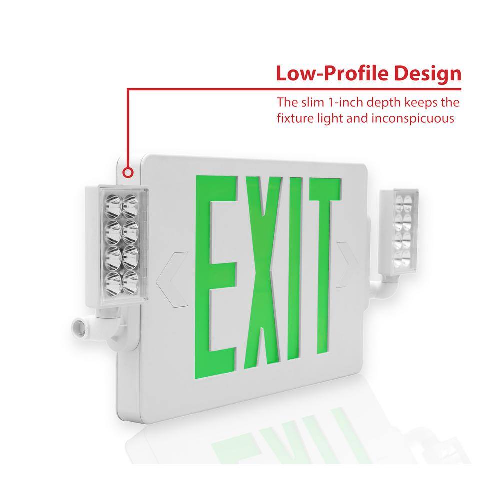 Slim Green LED Emergency Exit Sign with Battery Backup