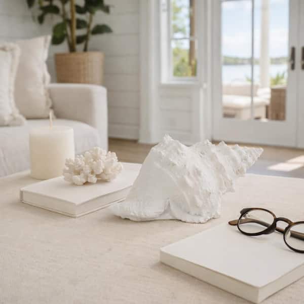 White 9.5 in. x 5 in. Resin Conch Shell Figurine