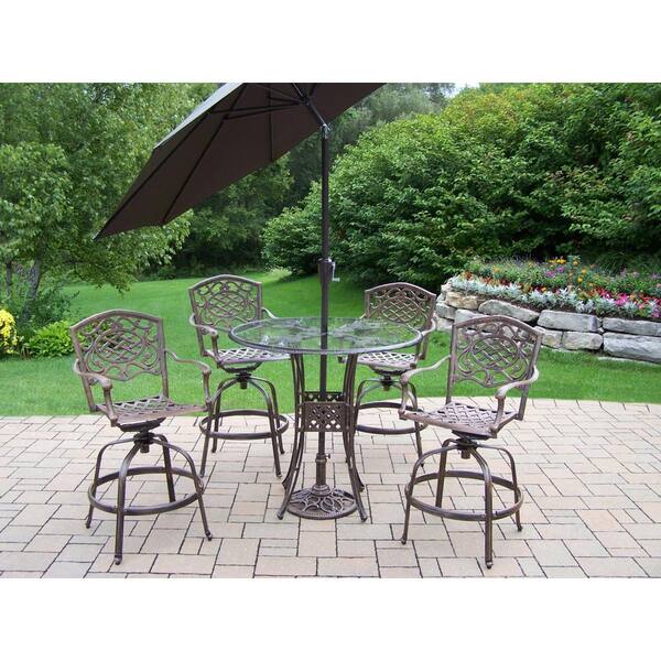 Unbranded Aluminum 7-Piece Outdoor Bar Height Dining Set and Brown Umbrella