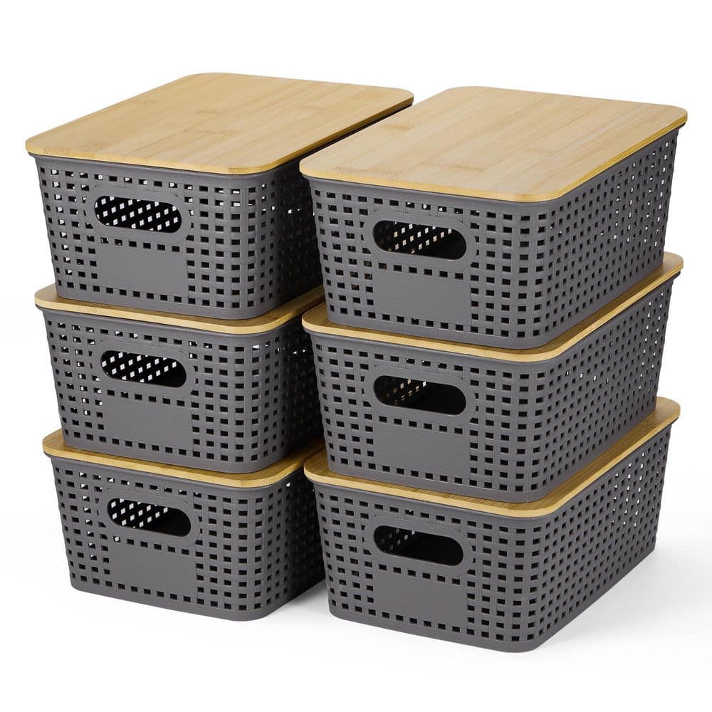 Afoxsos Gray 10.2 in. x 7.2 in. x 4.1 in. PP Plastic and Bamboo