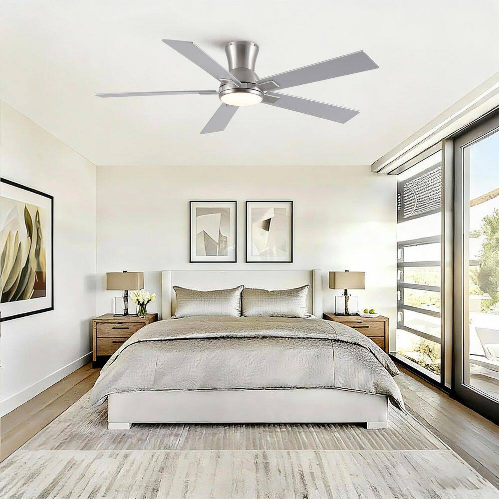 Modern 52 in. Brushed Nickel 5 Blades Flush Mount Standard Ceiling Fan with LED Light and Remote Included price history on PriceWatchPro