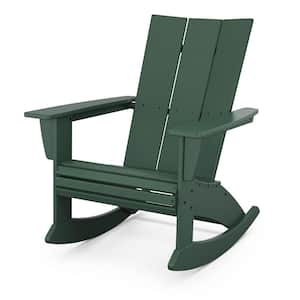 Modern Curveback Green HDPE Plastic Adirondack Outdoor Rocking Chair