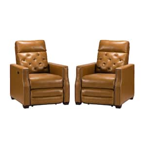 Octavio 31.50 in. Wide Camel Genuine Leather Power Recliner with Nailhead Trim and USB Port (Set of 2)
