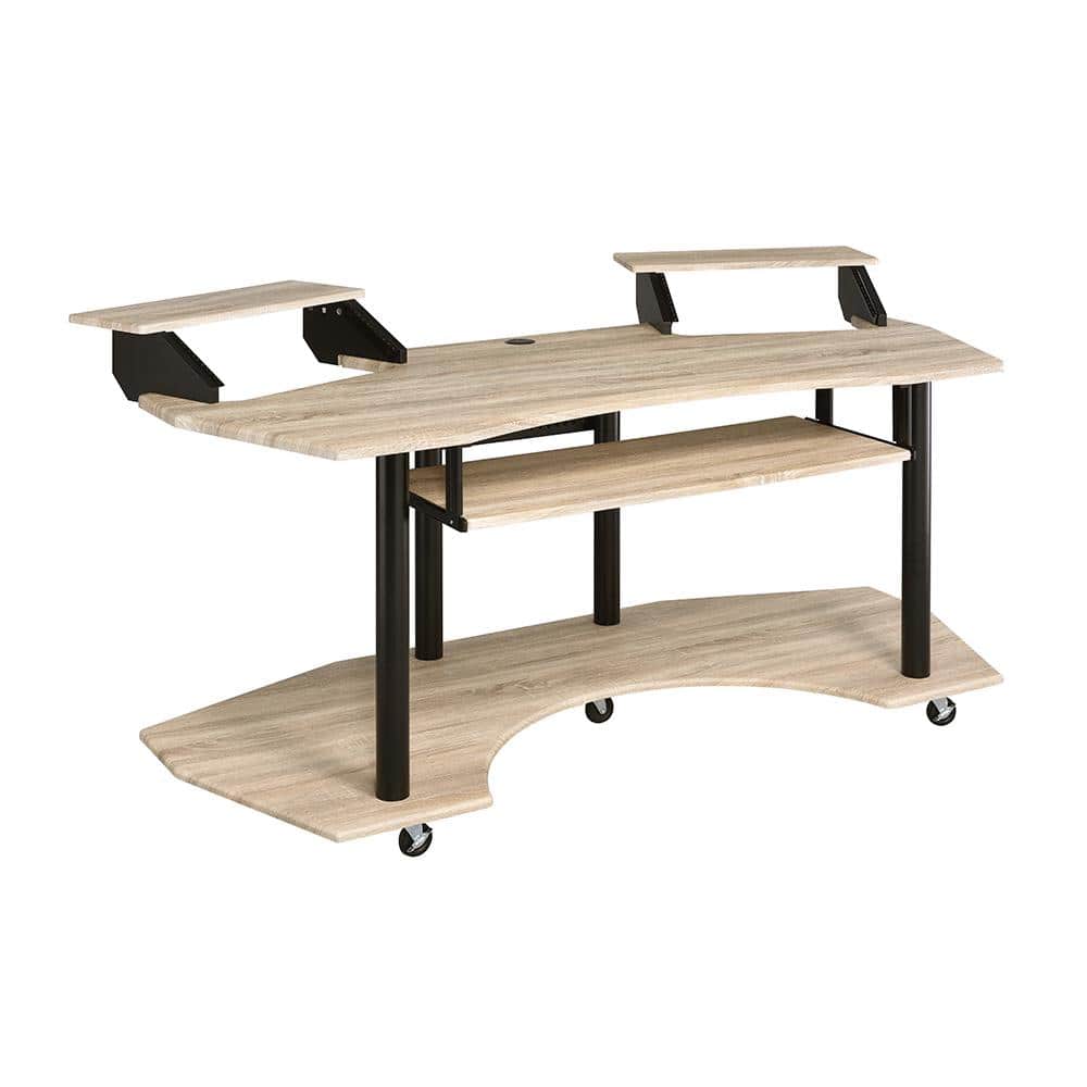 Natural Oak Studio Desk with Keyboard Tray and Shelves