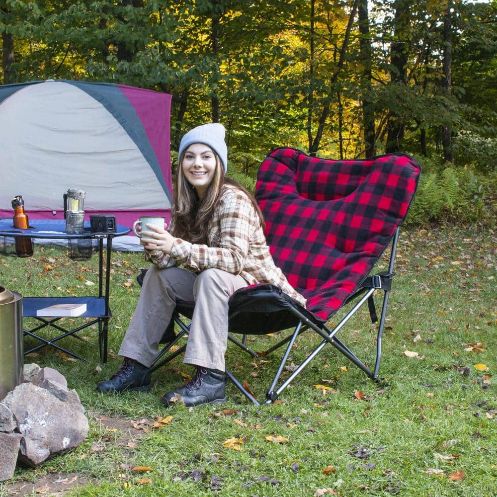 XXL Ultra Padded Red and Black Plaid Camp Chair