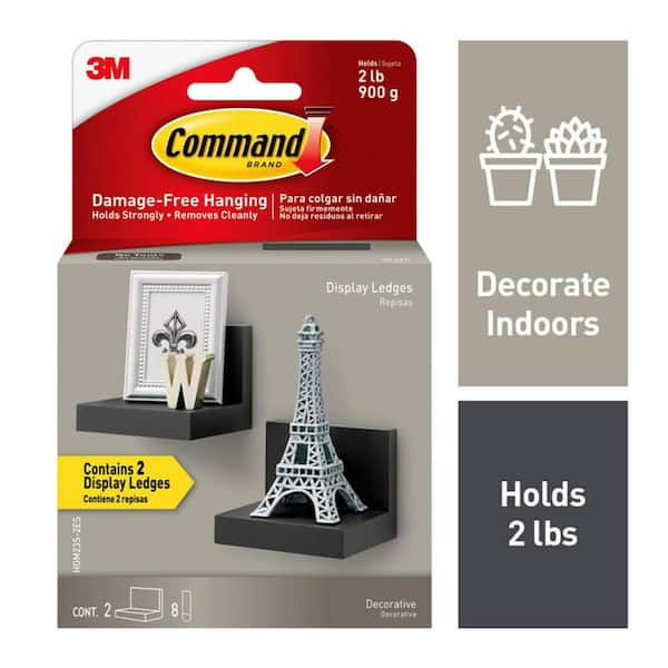Command 2 lb. Medium Slate Display Ledges (2 Ledges, 8 Strips)