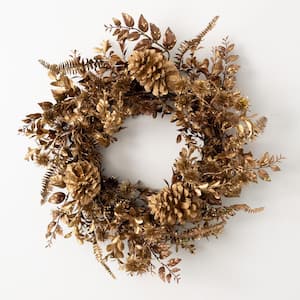 22 in. Artificial Burnished Gold Leaf and Pine Cone Wreath