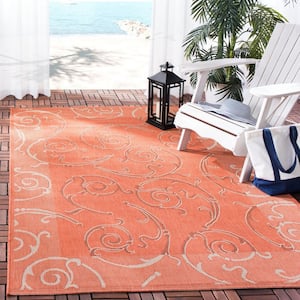 Courtyard Terracotta/Cream 8 ft. x 11 ft. Border Indoor/Outdoor Patio  Area Rug