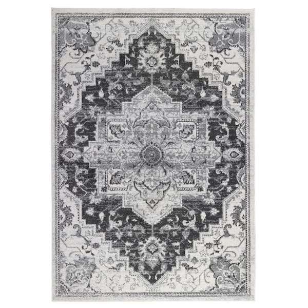 Gray 2 ft. x 6 ft. Medallion Power Loom Runner Rug