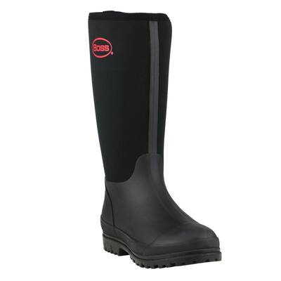 Men's Boss 19 in. Waterproof Neoprene Work Safety Rubber Boots - Black Size 11 with Steel Shank