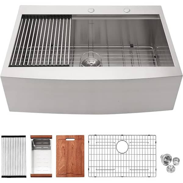33 in. Drop in Farmhouse Single Bowl 16-Gauge Stainless Steel Workstation Kitchen Sink with Bottom Grids