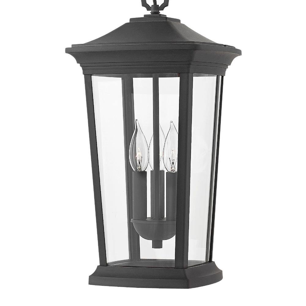 Bromley 3-Light Museum Black Outdoor Hanging Lantern with Clear Glass