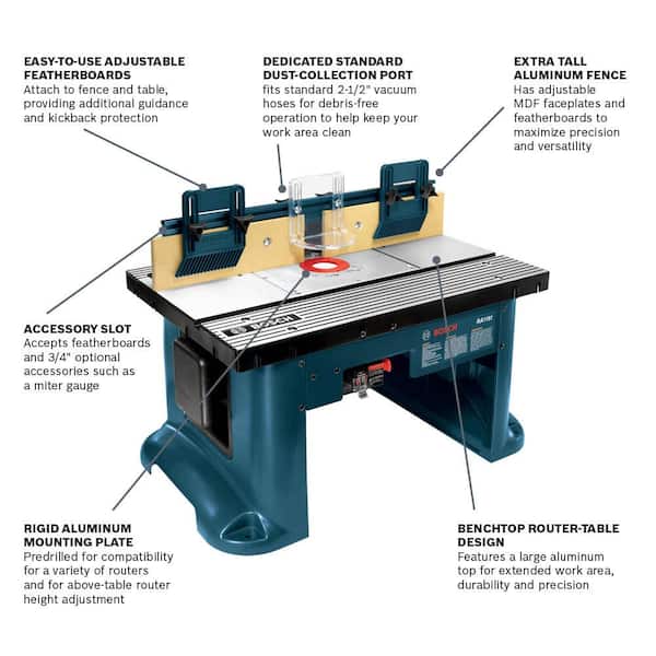 Bosch RA1181 27 in. x 18 in. Aluminum Top Benchtop Router Table with 2-1/2 in. Vacuum Hose Port - 3