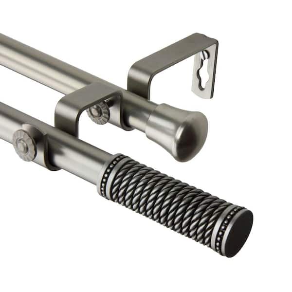 Rod Desyne 120 in. - 170 in. Threaded Double Curtain Rod in Satin Nickel