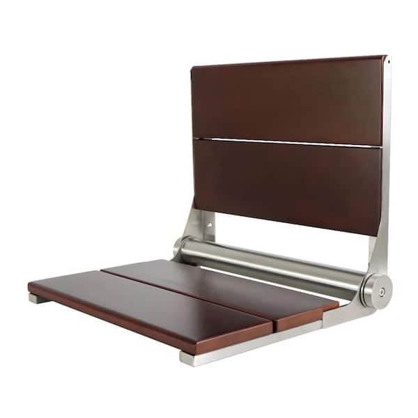 Soutien 20 in. x 16 in. Wall Mount Folding Shower Seat in Dark Wood/Brushed Nickel