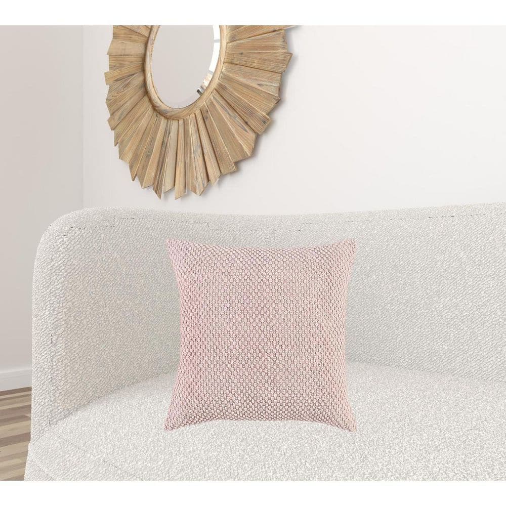 Blush Cotton Textured Square Throw Pillow with Zipper Closure