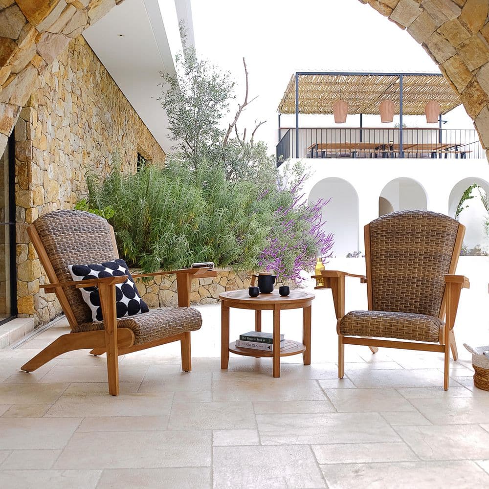 Luton 3-Piece Premium Indonesia Teak Wood Outdoor Adirondack Set with Padded Seat, Free Patio Furniture Cover