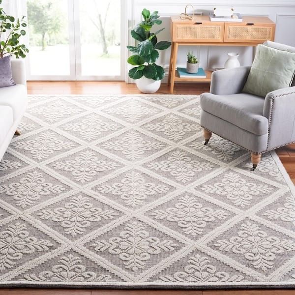 Vermont 9 ft. x 12 ft. Ivory/Brown Diamond Ornate Area Rug