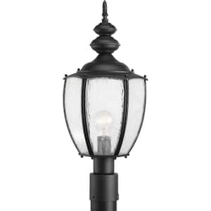 Roman Coach Collection 1-Light Textured Black Clear Seeded Glass Traditional Outdoor Post Lantern Light