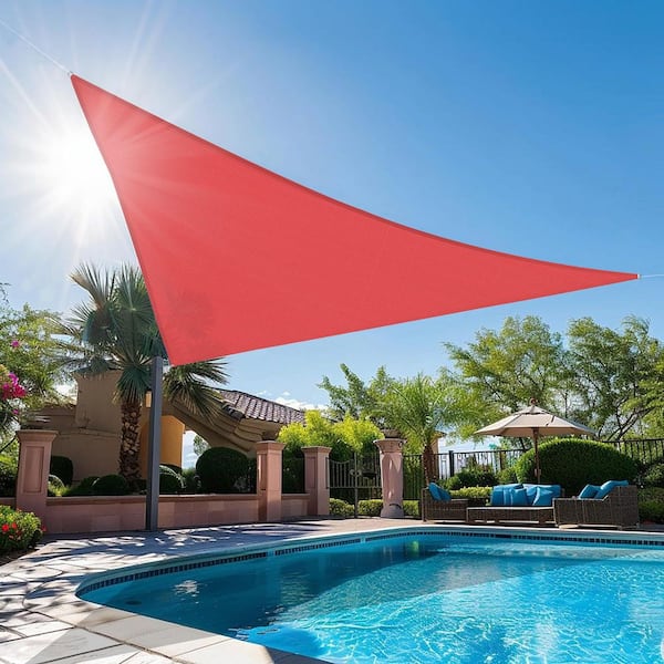 16 ft. x 16 ft. x 23 ft. HDPE Sun Shade Sail Triangle Canopy Shades for Outdoor, Fabric Blockage 95% UV Resistant, Red