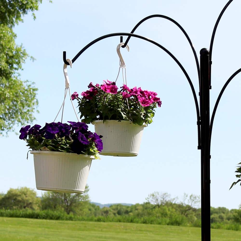 84" Black Powder-Coated Steel 4-Arm Hanging Basket Plant Stand